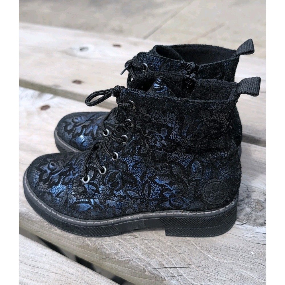RIEKER Payton Combat Boots Womens US 5-5.5 EU 36 Blue Black Metalic Print 72010 - Picture 3 of 8